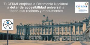 El Palacio Real de Madrid con una señal de accesibilidad universal en el patio